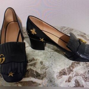 Cole Haan Black Loafers with Gold Embroidery